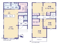 ～間取り変更も可能なプラン～
・２階１０.９帖の洋室は間仕切りを造る事で２部屋に分ける事が可能。
・ご家族の状況に応じて部屋の数を変更できるプランです。
