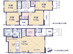 ～使い勝手の良い４ＬＤＫプラン～
・シンプルで使い勝手が良く、人気の高い４ＬＤＫのプランを採用。
・収納もしっかりございますので、お家の中がスッキリと片付きます。
