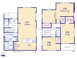 ～間取り変更も可能なプラン～
・２階１１.１帖の洋室は間仕切りを造る事で２部屋に分ける事が可能。
・ご家族の状況に応じて部屋の数を変更できるプランです。