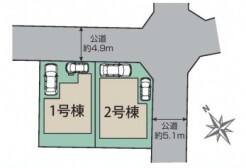 ～カースペース２台分確保～
・各棟カースペースが２台分ございますので、車通勤の方にもお勧めのプランとなっております。
・余裕の敷地で余裕のある新生活をお過ごしいただけます。