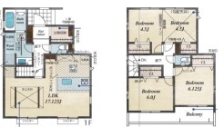～間取り変更も可能なプラン～
・２階９帖の洋室は間仕切りを造る事で２部屋に分ける事が可能。
・ご家族の状況に応じて部屋の数を変更できるプランです。
