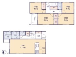 ～使い勝手の良い４ＬＤＫプラン～
・シンプルで使い勝手が良く、人気の高い４ＬＤＫのプランを採用。
・収納もしっかりございますので、お家の中がスッキリと片付きます。
(１号棟)