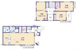 ～間取り変更も可能なプラン～
・２階９.３帖の洋室は間仕切りを造る事で２部屋に分ける事が可能。
・ご家族の状況に応じて部屋の数を変更できるプランです。
