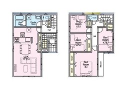 使い勝手の良い４ＬＤＫプラン～
・シンプルで使い勝手が良く、人気の高い４ＬＤＫのプランを採用。
・収納もしっかりございますので、お家の中がスッキリと片付きます。
(１号棟)