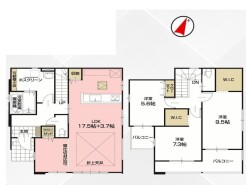 ～間取り変更も可能なプラン～
・１階２１.２帖の洋室は間仕切りを造る事で２部屋に分ける事が可能。
・ご家族の状況に応じて部屋の数を変更できるプランです。
