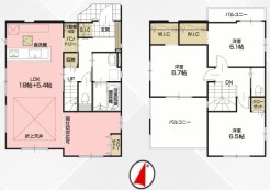 ～間取り変更も可能なプラン～
・１階２３．４帖のLDKは間仕切りを造る事で２部屋に分ける事が可能。
・ご家族の状況に応じて部屋の数を変更できるプランです。
