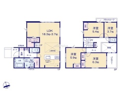 ~間取り変更も可能なプラン~
・1階22帖のLDKは間仕切りを造る事で2部屋に分ける事が可能。
・ご家族の状況に応じて部屋の数を変更できるプランです。